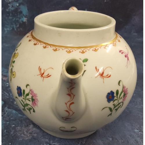 313 - A Worcester teapot,  painted in famille rose style with a large chrysanthemum and other sprays, 13.5... 