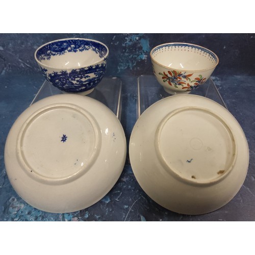 339 - A Worcester The Waiting China man patterntea bowl and saucer,  painted and overpainted with figure a... 