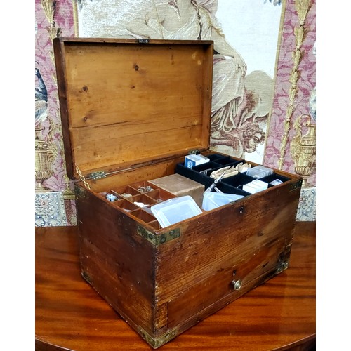 439 - A 19th century pine watch makers table top cabinet, hinged top, drawer to base, 30cm high, 47cm wide... 