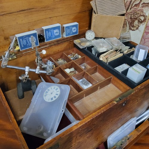 439 - A 19th century pine watch makers table top cabinet, hinged top, drawer to base, 30cm high, 47cm wide... 