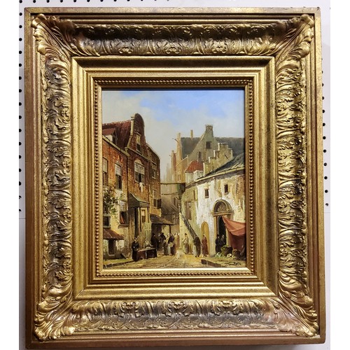 546 - A**Roth (Dutch School, 20th century), Market Street, signed, oil on board, 24cm x 19cm