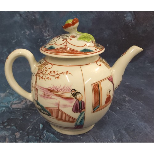 325 - A Worcester globular Boy at the Window teapot and cover, painted with traditional Chinoiserie tablea... 