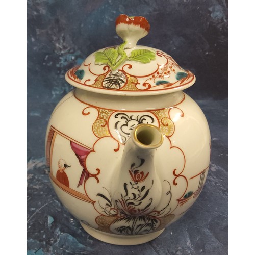 325 - A Worcester globular Boy at the Window teapot and cover, painted with traditional Chinoiserie tablea... 