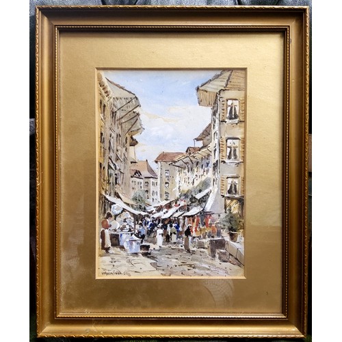 538 - Herbert Moxon Cook (1844-1928), Neapolitan Market Street, signed, watercolour, 18cm x 12cm