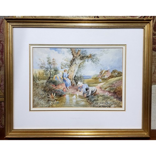 526 - Miles Birket Foster, The Boating Pond, bears monogram to lower left, watercolour, 19cm x 28.5cm