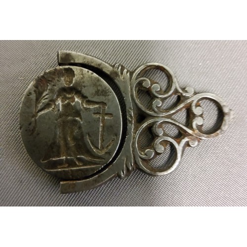 209 - An  18th century steel swivel seal, with portrait bust and Britannia, 4cm long