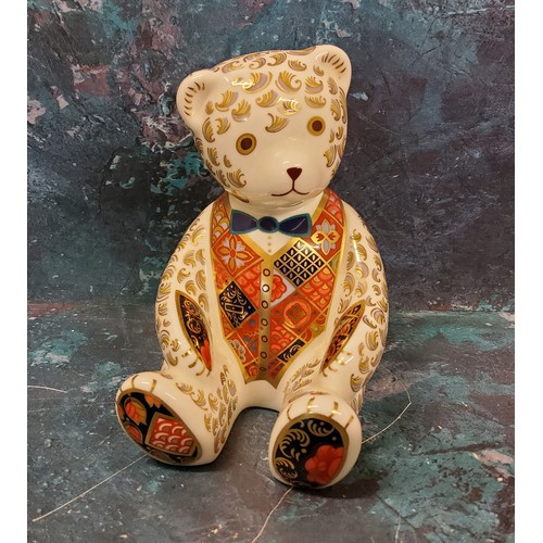 17 - A Royal Crown Derby paperweight, Teddy Bear,  printed mark, gold stopper, boxed