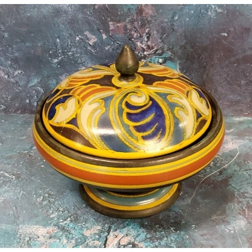 29 - A Gouda Gladys pattern pedestal bowl and cover, 13cm high, painted marks, 899