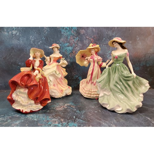 45 - A Royal Doulton figure, Best Wishes, HN3971;  others, Top of the Hill, HN1834;  Flowers of... 