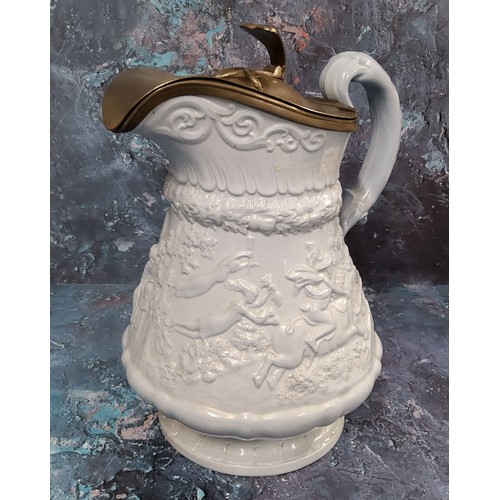 78 - A W Ridgway & Co John Gilpin relief moulded jug, with runaway horse, the verso with tavern, hing... 