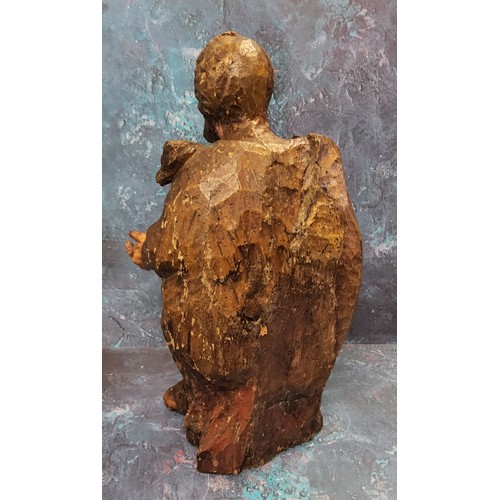 88 - A '17th century' Continental painted softwood figure, Moses, seated, holding a tablet, 44cm high