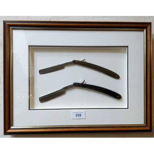 359 - Barber Shop Interest - A framed display of two cut throat razors; ART and A. Wilson & Son, Sheff... 