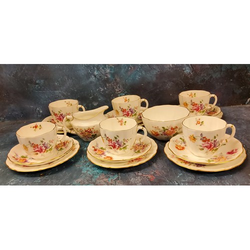 29 - A Royal Crown Derby Posies tea service, for six, comprising teacups, saucers and side plate, printed... 