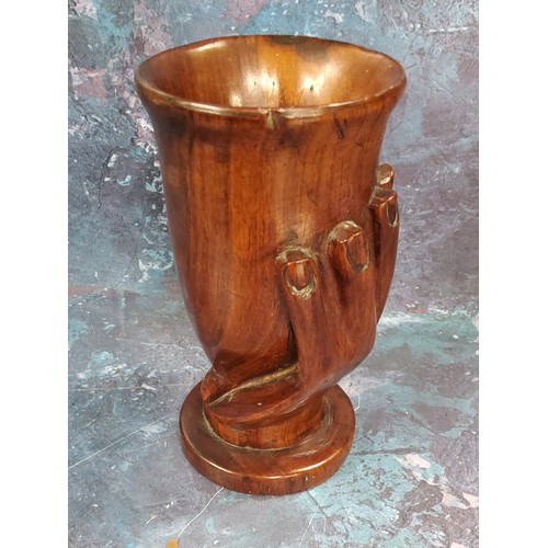 30 - Travel, South Seas - a Pitcairn Island goblet, typically carved with a grasping hair, circular base,... 