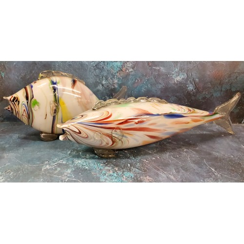 40 - A large mid 20th century Murano glass fish, 52cm long, c.1950;  another, 35cm long (2)