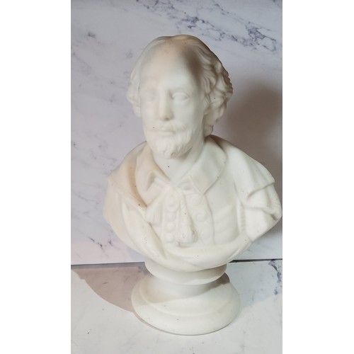 53 - A Parian bust, William Shakespeare, turned socle base, 20.5cm high