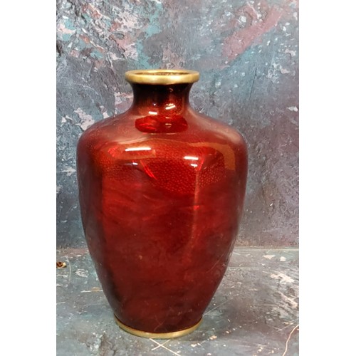 95 - A Japanese red cloisonne hexagonal vase, 12cm high, Meiji period