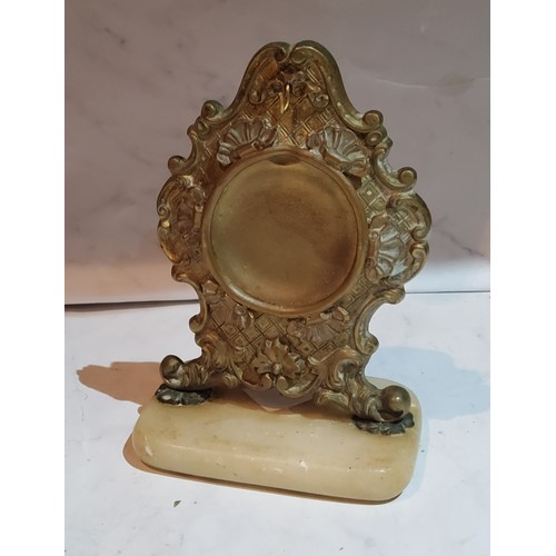 118 - A 19th century rococo cast metal pocket watch stand, alabaster base, 12.5cm high, c.1870