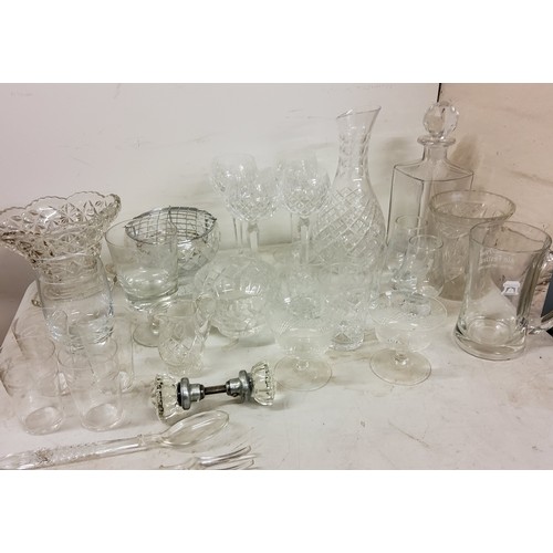 164 - Glassware - decanters;  cut glass glasses;  vases;  rosebowl;  etc