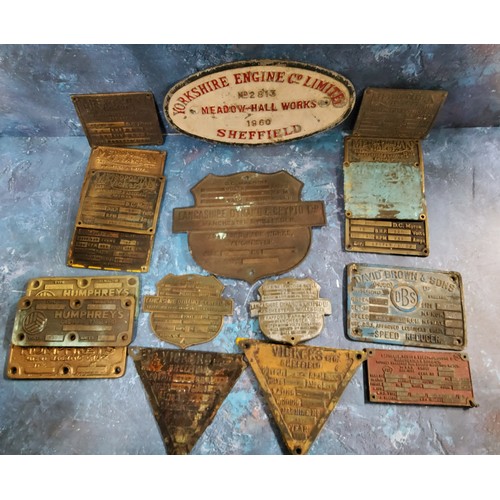 169 - A collection of stamped metal electric motor nameplates, 1930s-1960s and including Lancashire Dynamo... 