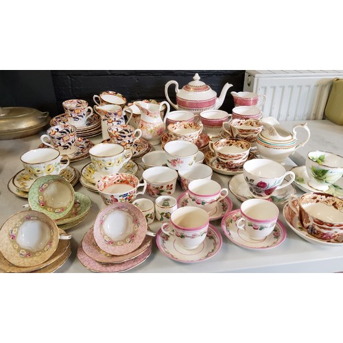 195 - Teaware - three Paragon teacups, saucers and side plates;  others, Salisbury, Gladstone, etc