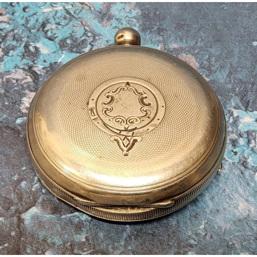 203 - A Victorian silver cased open faced pocket watch, English Lever Revversing Pinion movement, engraved... 