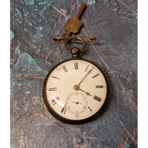 206 - A silver open faced pocket watch, Roman numerals, subsidiary second dial, London 1868