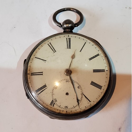 213 - A Victorian silver open faced pocket watch, Roman numerals, subsidiary seconds dial, Chester 1861