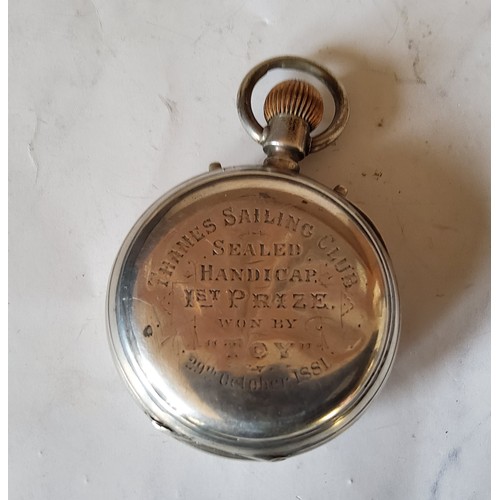 214 - A Victorian multi-dial pocket watch/stop watch, the back inscribed Thames Sailing Club, Sealed Handi... 