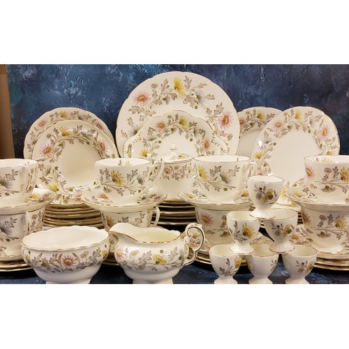 351 - A Coalport dinner and tea service, for eight, comprising dinner, dessert and side plates, seven cups... 