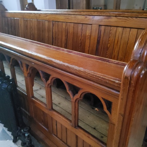 4 - The right hand Victorian pitch pine choir stall from Dore Church, including pierced fretwork hymn st... 