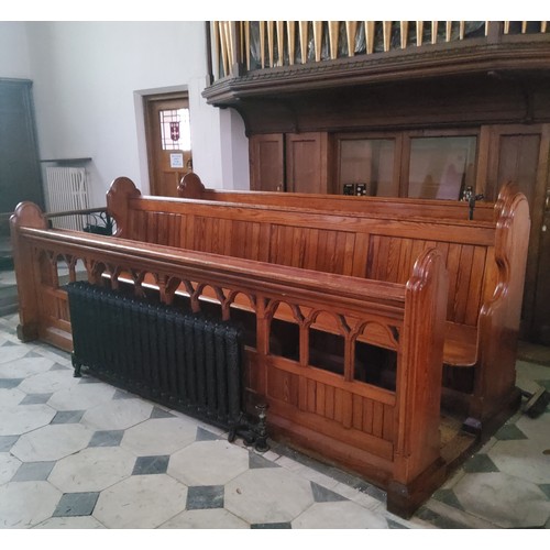 4 - The right hand Victorian pitch pine choir stall from Dore Church, including pierced fretwork hymn st... 