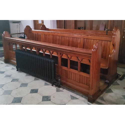 4 - The right hand Victorian pitch pine choir stall from Dore Church, including pierced fretwork hymn st... 