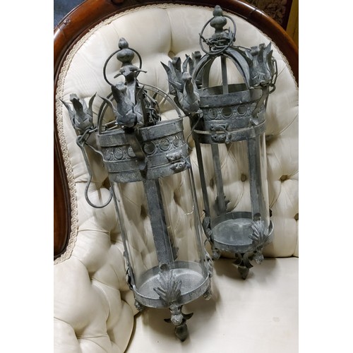 731 - Interior Design - a pair of Verdigris ceiling lanterns, 56cm high