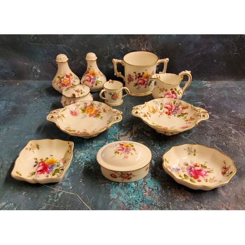 60 - A Royal Crown Derby Posies pattern two handled pedestal sweetmeat dishes;  a similar loving cup... 