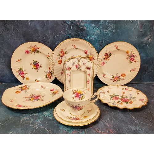 58 - A Royal Crown Derby Posies pattern bread and butter plate, moulded border,  25cm diam, printed ... 