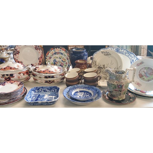 96 - Ceramics - Spode Italian pattern shaped square dish;  other blue and white;  Denby mugs;&n... 