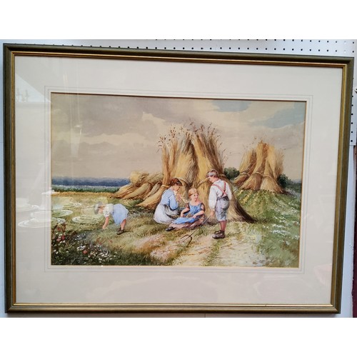 517 - Manner of Miles Birkett Foster RWS (1825-1899) - 'Children Amongst The Hay', watercolour, 51cm x 35c... 