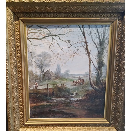 521 - Edwin Steel, 19th century, Crossing the Ford, signed, oil on canvas, period gilt frame, 34cm x 28cm... 