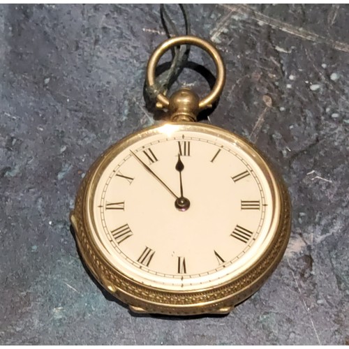 231 - A continental silver open faced pocket watch, Roman numerals, the back engraved and chased, c.1890