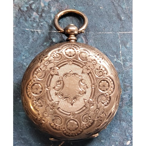 242 - A Victorian  silver open faced pocket watch, Roman numerals, the back engraved and chased, Birm... 