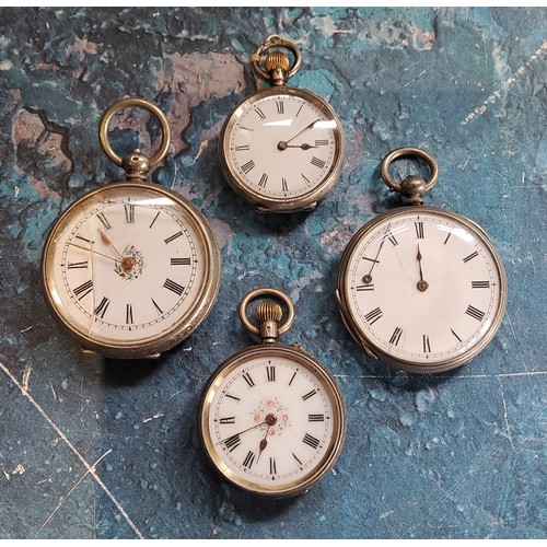 245 - A lady's silver open faced pocket watch, Roman numerals, the back engraved and chased, c.1890; ... 