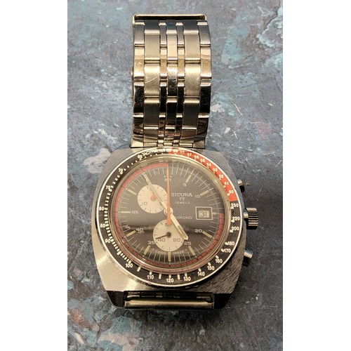 257 - A Sicura (Breitling) stainles steel Chronograph/Tachymeter Ref. 929132, Swiss 17 jewel movement, Cal... 