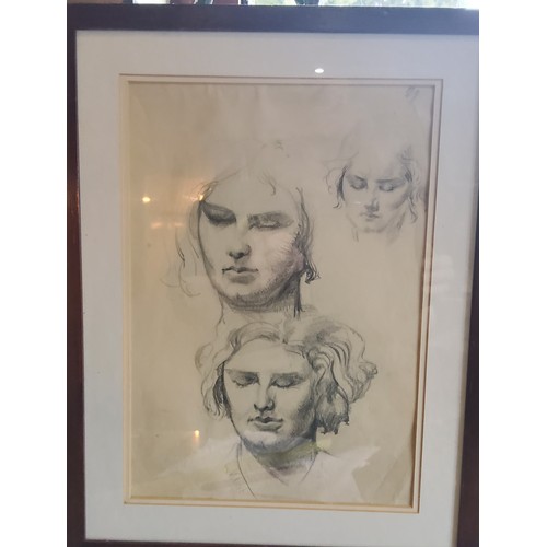 401 - In the manner of Laura Knight, Study of Three Heads, pencil, signed, 34cm x 24cm