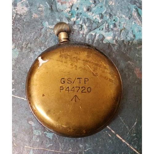 228 - A World War II Helvetia military open faced pocket watch, Arabic numerals, subsidiary seconds dial, ... 