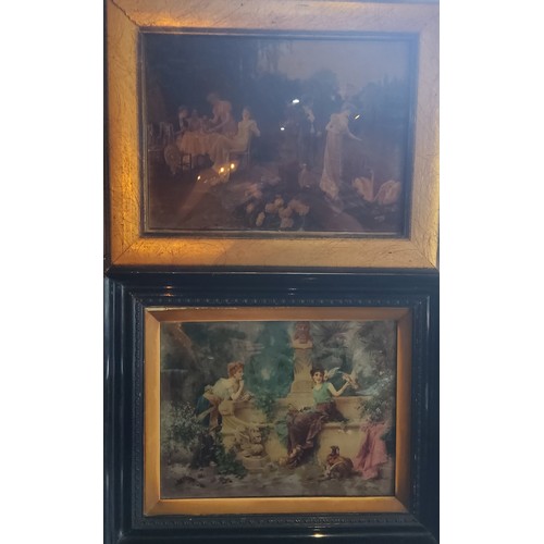 441 - A Victorian crystoleum, of Fedding the Swans,  19cm x 26cm, framed;  another, lady with do... 