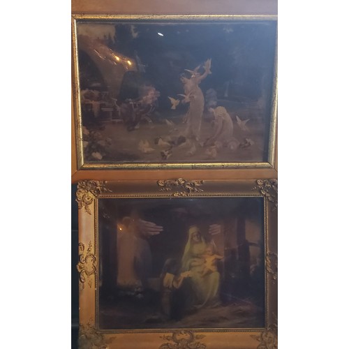 442 - A Victorian crystoleum, of Madonna and the baby Jesus, 19cm x 24cm, framed;  another, lady with... 