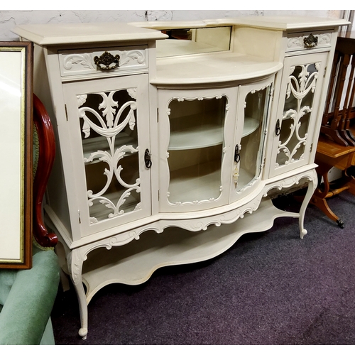 448 - Please See Both Images - Two turn of the century pier cabinets, one painted white with a bowed glass... 