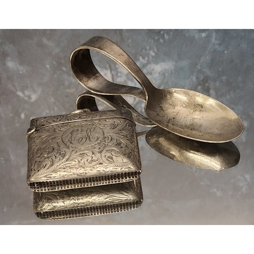 380 - An Edwardian silver vesta case, chased and engraved with scrolls, monogrammed EH, W*?, Birmingham, 1... 