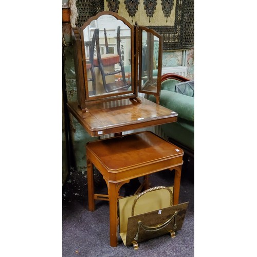 436 - A Victorian mahogany tilt top table,  c.1860;   a brass magazine rack;  a contemporary canted rectan... 